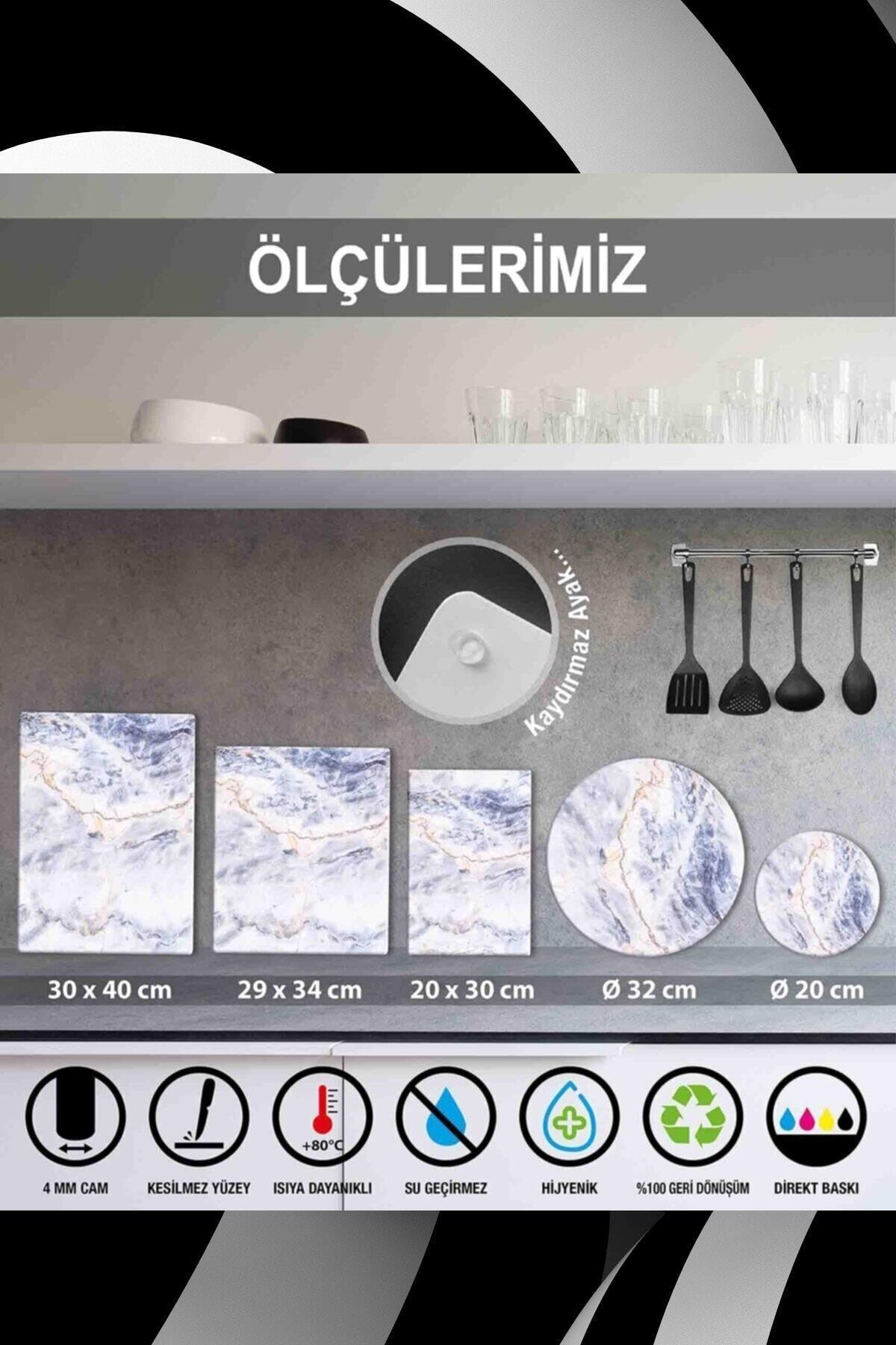 30x40cm - Siyah Üçgenler Desenli - Cam Kesme Tahtası - Resim 2