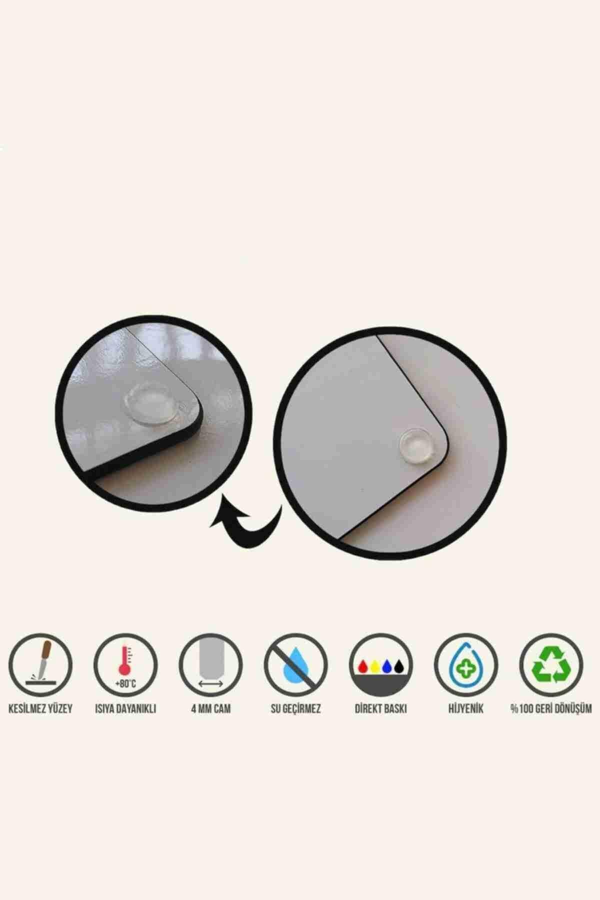 29x34cm - Siyah Beyaz Mermer - Cam Kesme Tahtası - Resim 3