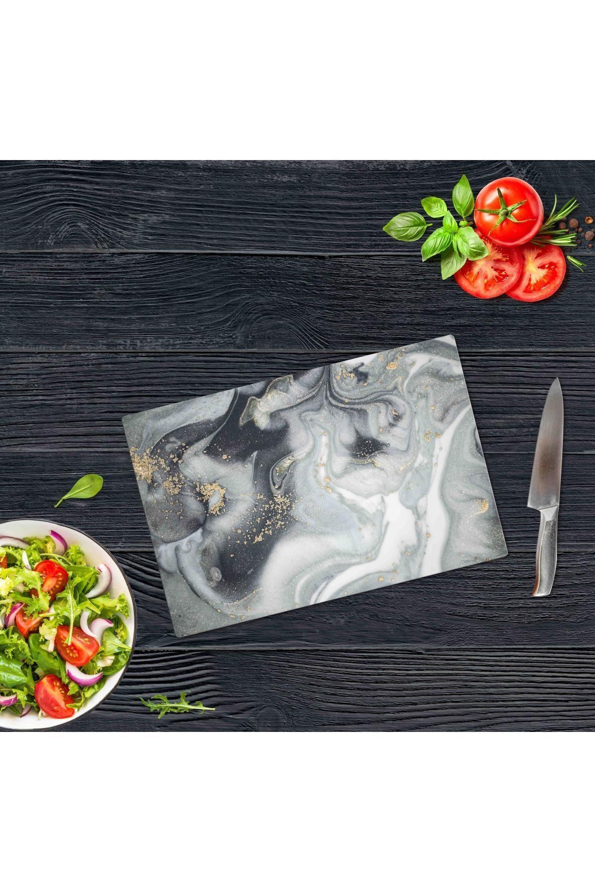 20x30cm - Gri Altın Mermer - Cam Kesme Tahtası