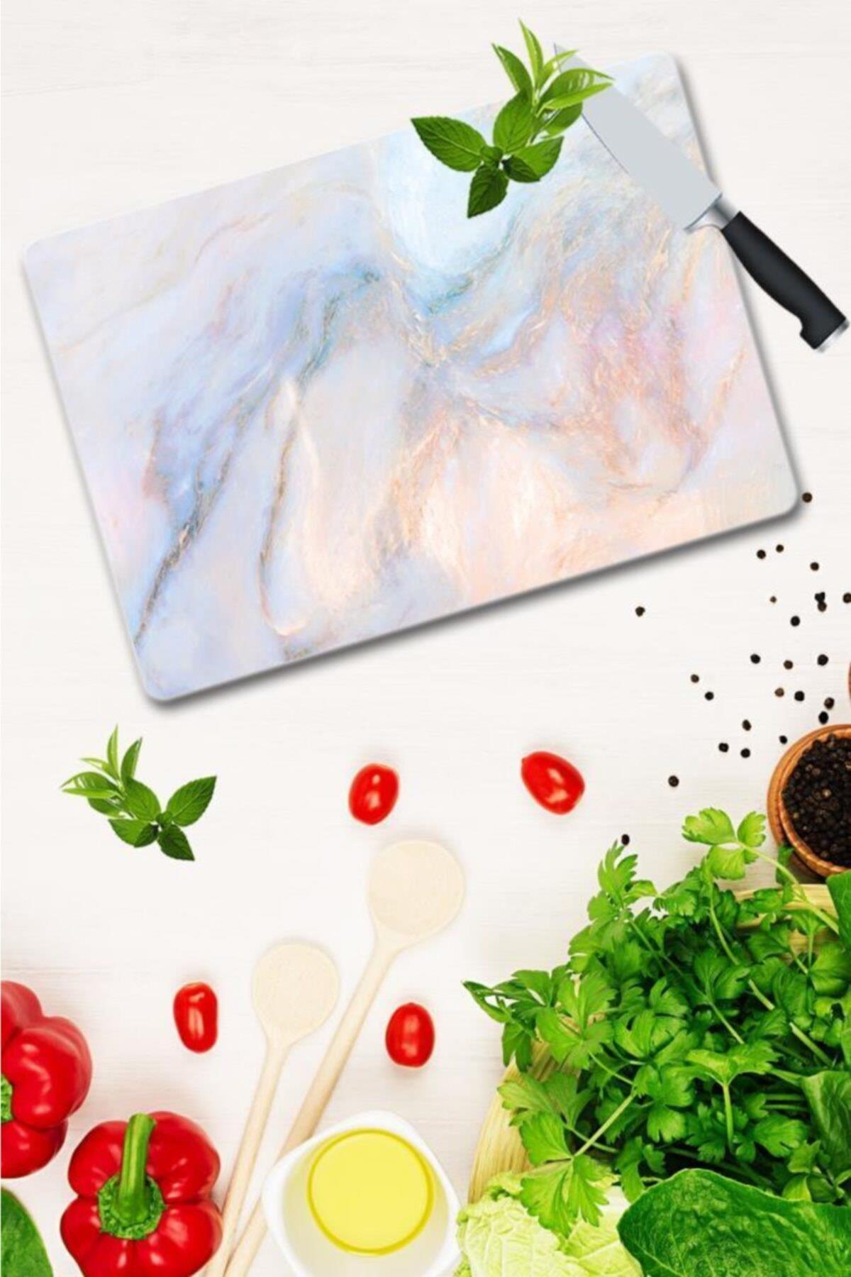 30x40cm - Ezgi Mermer Görünümlü - Cam Kesme Tahtası