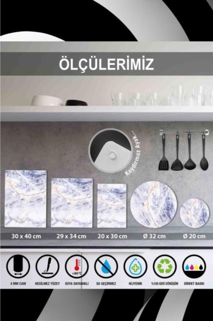 20x30cm - Çoklusim Desenli - Cam Kesme Tahtası - Resim 3