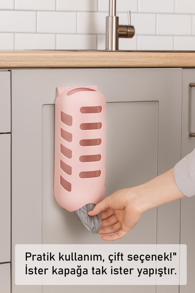 Pembe, Plastik Poşetlik Saklama ve Düzenleme Kutusu - Resim 4