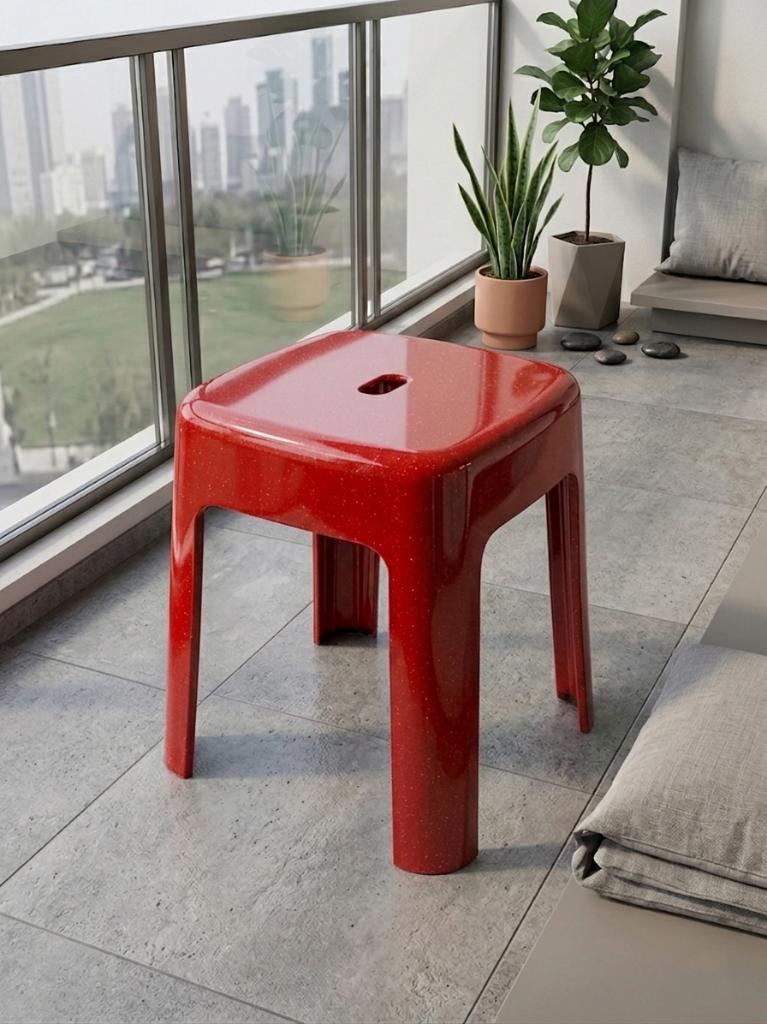 Kırmızı, Plastik Alaska Model Sağlam Tabure 36x36x46cm - Resim 3