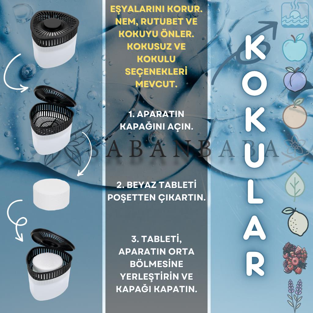 Beyaz, Naturel Üçgen - Nem Alıcı Aparat + Rutubet Giderici Tablet (500 Gram) - Resim 2