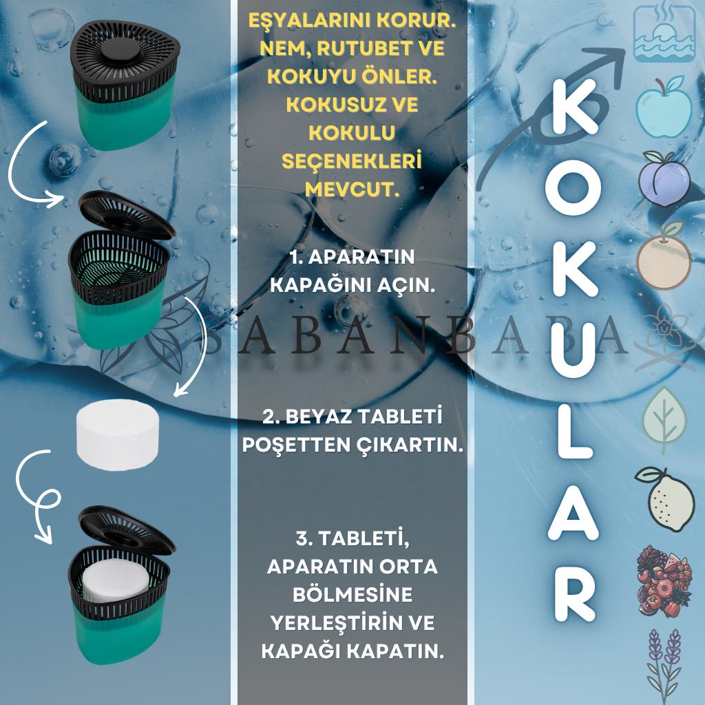 Yeşil, Yeşil Elma Üçgen - Nem Alıcı Aparat + Rutubet Giderici Tablet (500 Gram) - Resim 2