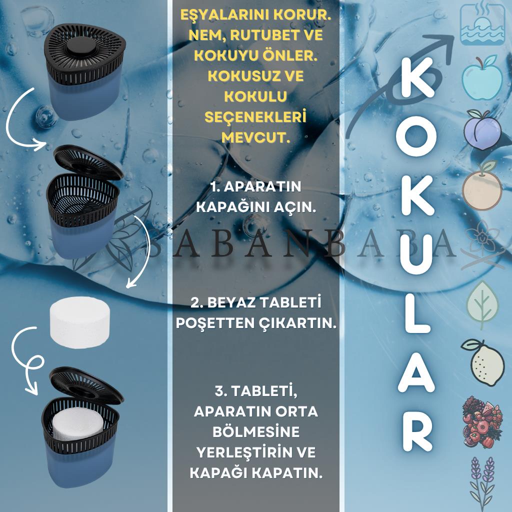 Mavi, Şeftali Üçgen - Nem Alıcı Aparat + Rutubet Giderici Tablet (500 Gram) - Resim 2