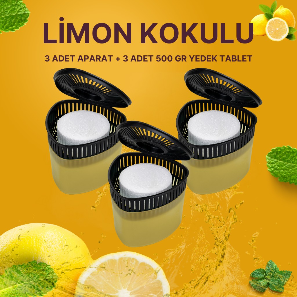 3 Adet 500GR - LİMON - Nem Alıcılı Ve Rutubet Giderici Aparat Üçgen (TABLET DAHİL)