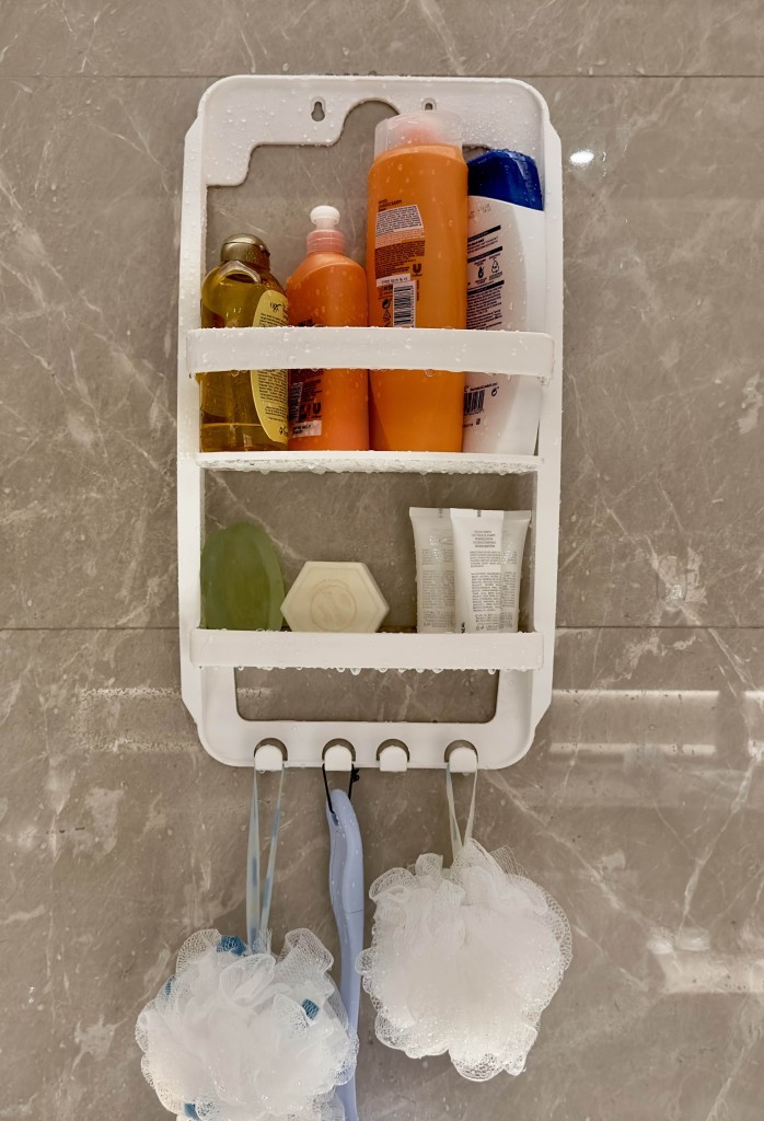 Beyaz, 3 Katlı Banyo Duş Rafı - Askılıklı Banyo Organizeri - Delmeden Montaj - Resim 3