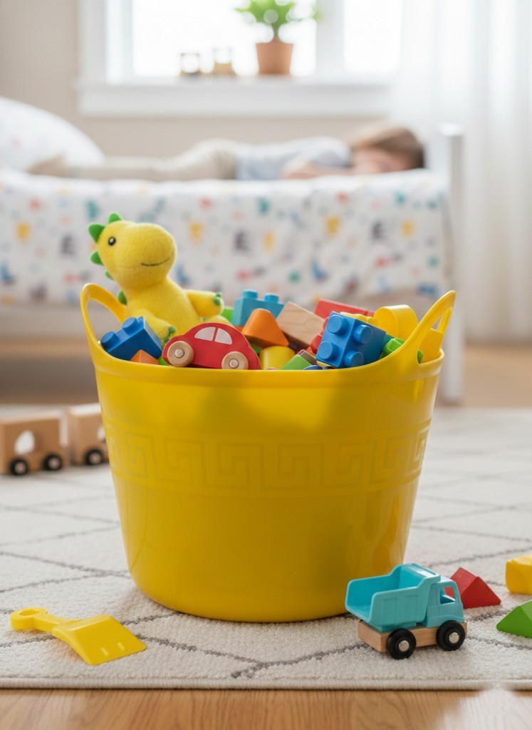 Sepeti  Sarı, Esnek Plastik Kova – 20 Litre, Temizli Kovası, Esneyebilen Oyuncak ve Çamaşır Sepeti