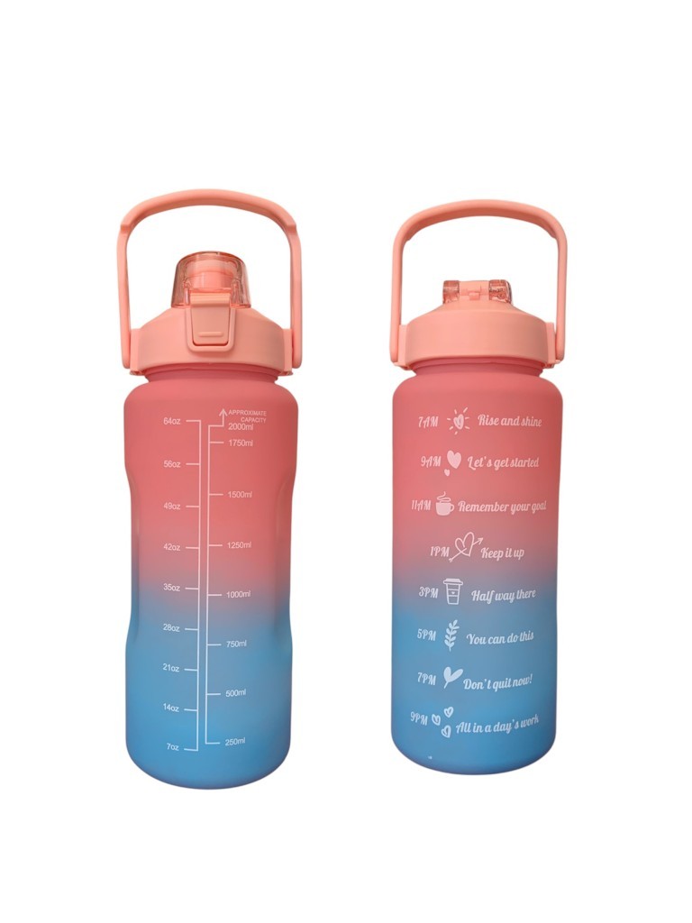 Pembe, 3’lü Set - Sticker’lı Pipetli Matara Seti - 2000ml,900ml,300ml - Resim 2