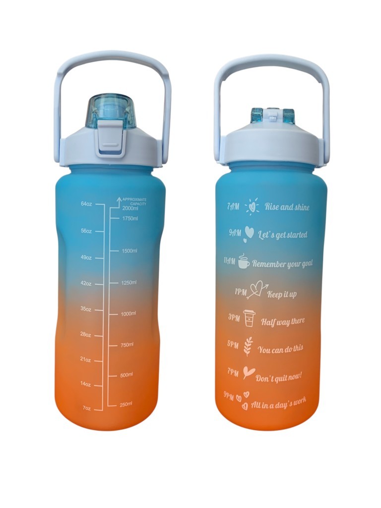 Mavi, 3’lü Set - Sticker’lı Pipetli Matara Seti - 2000ml,900ml,300ml - Resim 2