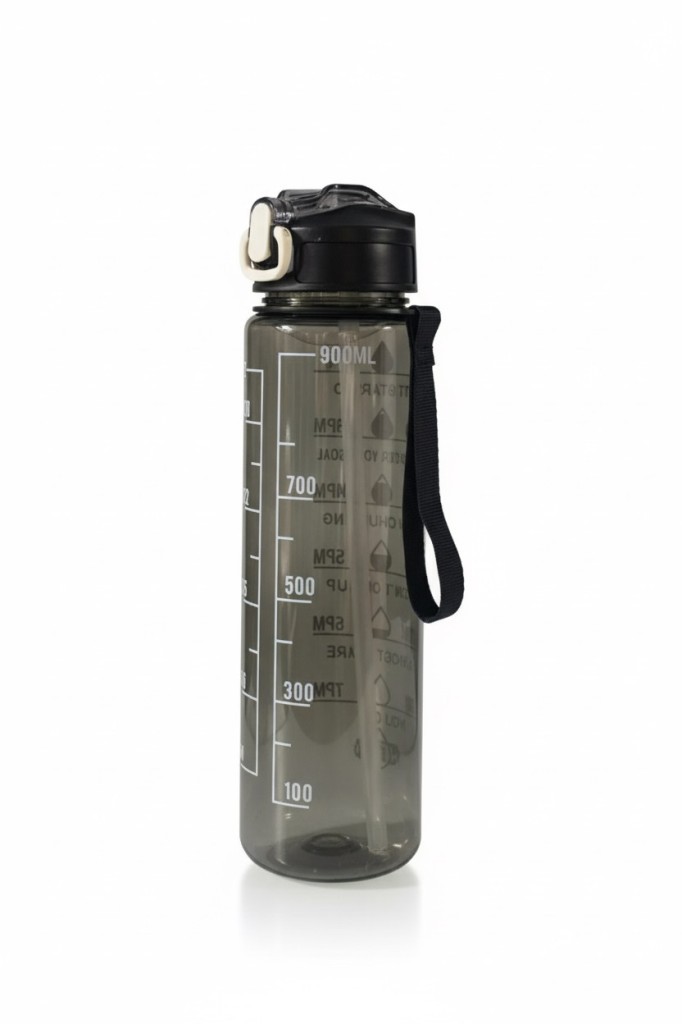 Siyah, Şeffaf Pipetli Matara – 900 ml, Sızdırmaz Kapaklı Suluk - Resim 2