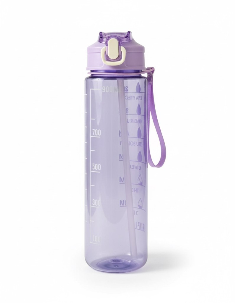 Mor, Şeffaf Pipetli Matara – 900 ml, Sızdırmaz Kapaklı Suluk - Resim 2