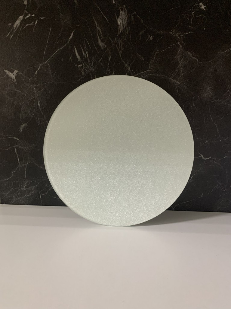 Çap 27Cm - Buzlu Cam, Düz Beyaz - Kesme Tahtası - Sunumluk
