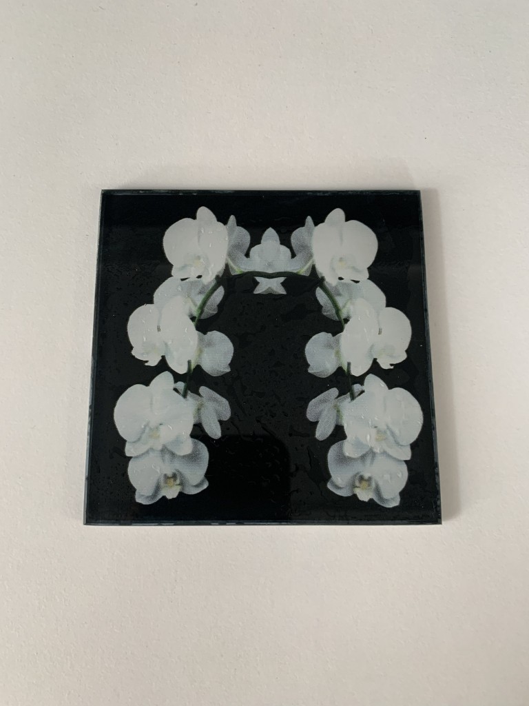 10x10cm - Beyaz Orkide, Cam Bardak Altlığı - Sunumluk
