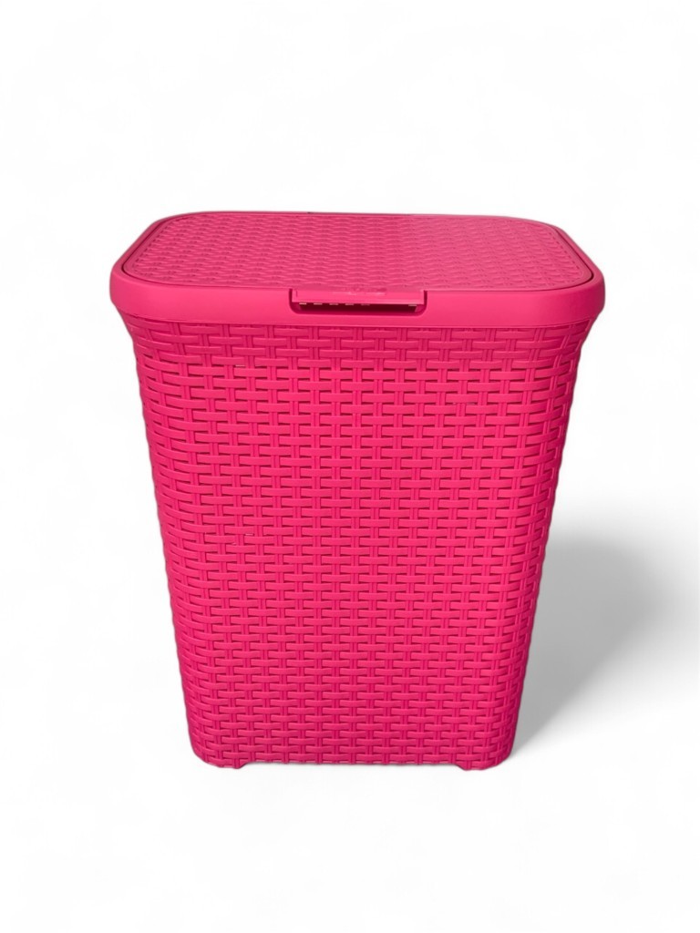 Fusya, Hasır Desenli Plastik Çamaşır Sepeti - 25x35x53cm