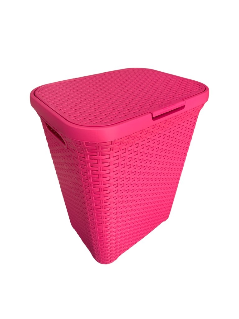 Fusya, Hasır Desenli Plastik Çamaşır Sepeti - 25x35x53cm