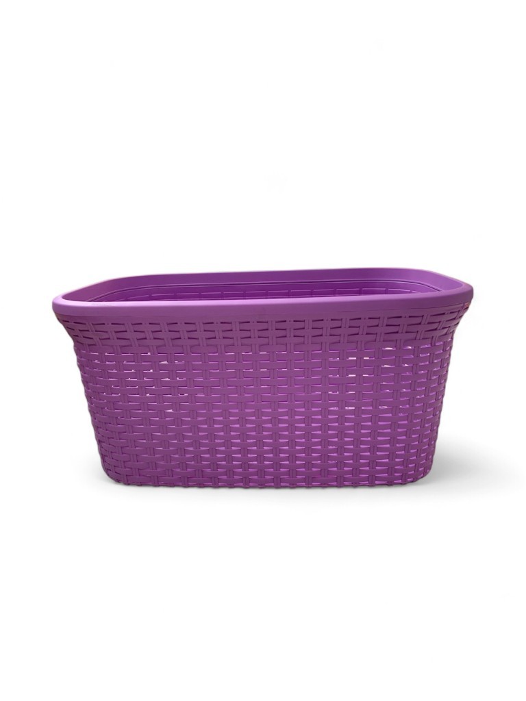 Mor, Hasır Desenli Plastik Çamaşır Selesi - 25x35x53cm