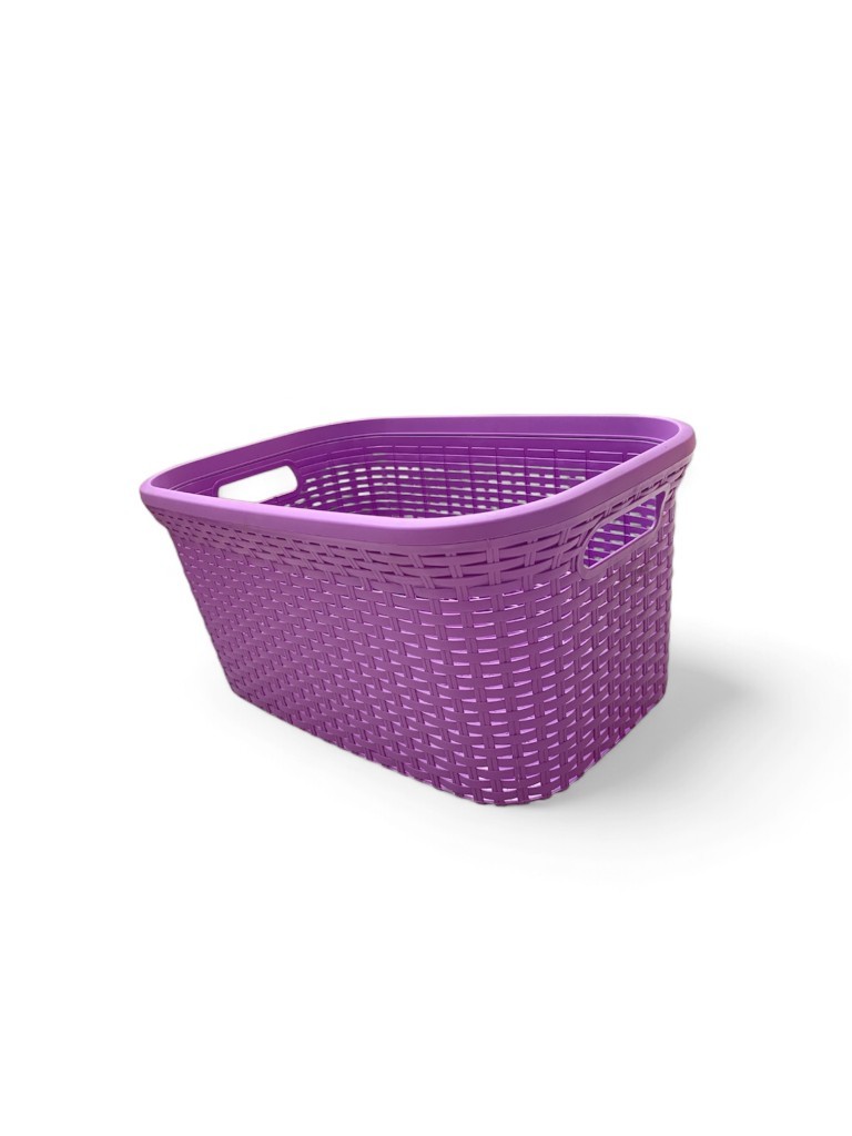 Mor, Hasır Desenli Plastik Çamaşır Selesi - 25x35x53cm - Resim 2