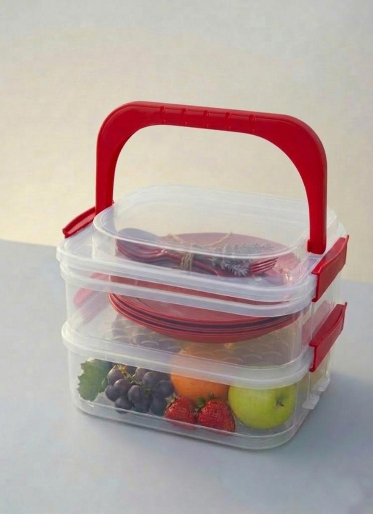 Kırmızı, Katlı Piknik Seti