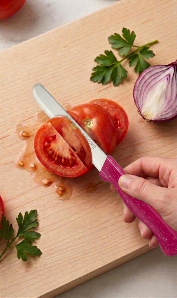 Pembe, 3’lü Paslanmaz Çelik Sebze Bıçağı Seti – Tırtıklı Keskin Ağız
