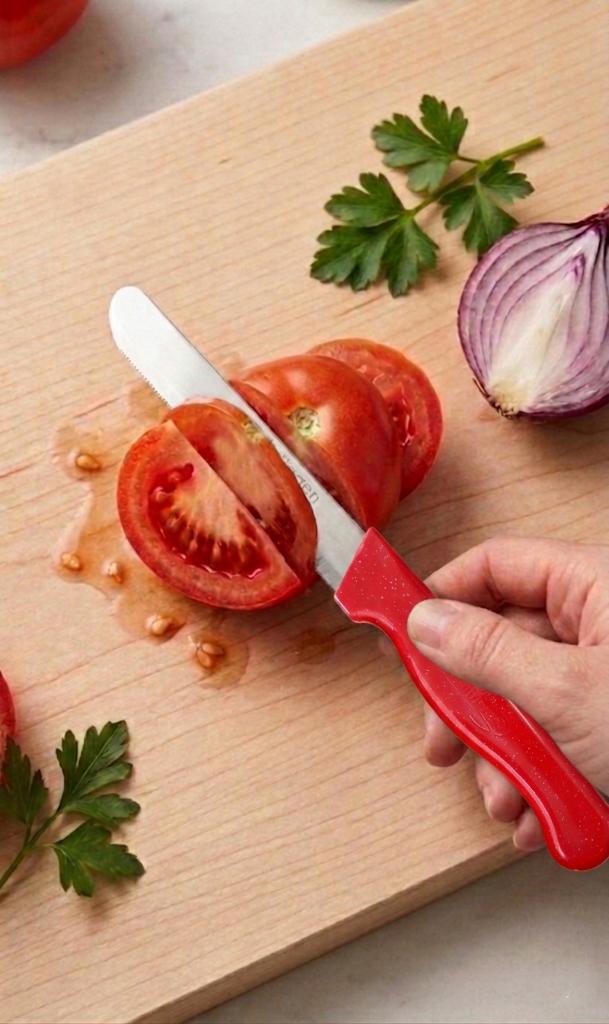 Kırmızı, 3’lü Paslanmaz Çelik Sebze Bıçağı Seti – Tırtıklı Keskin Ağız