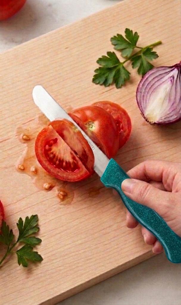 Yeşil, 3’lü Paslanmaz Çelik Sebze Bıçağı Seti – Tırtıklı Keskin Ağız