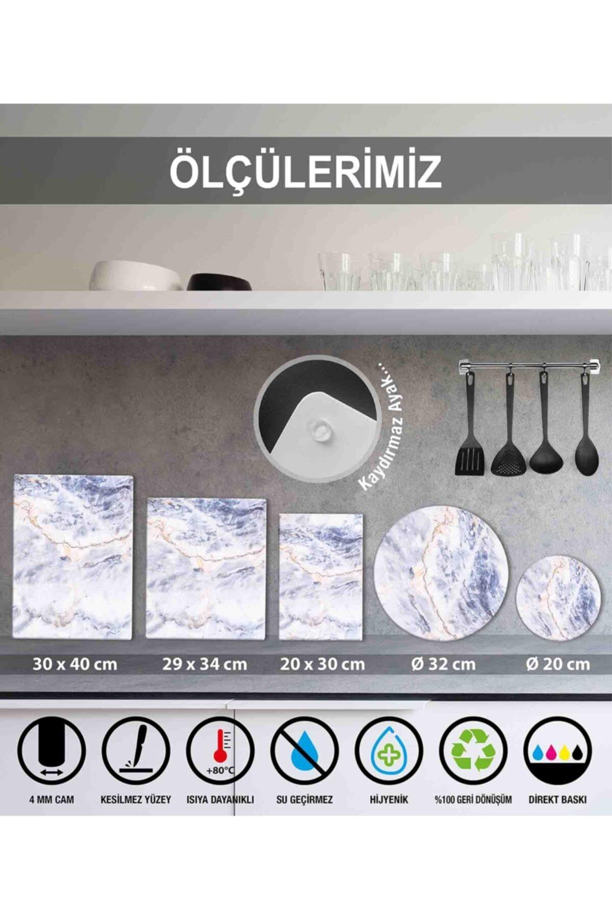 30x40 cm Cam Kesme Tahtası Mavi Çiçekler - Resim 4