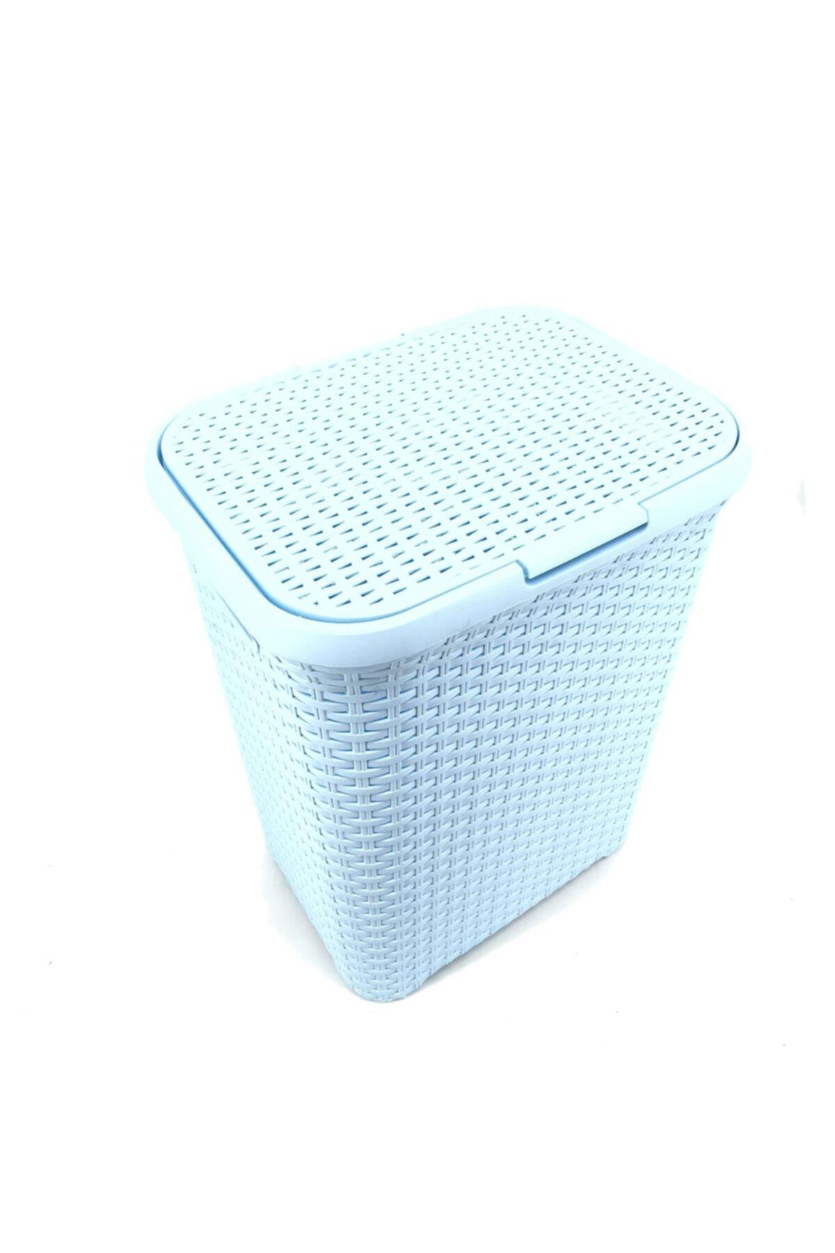 Mavi, Hasır Desenli Plastik Çamaşır Selesi - 25x35x53cm