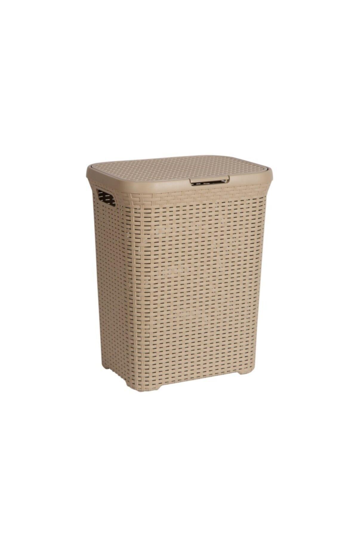 Bej, Hasır Desenli Plastik Çamaşır Selesi - 25x35x53cm - Resim 2