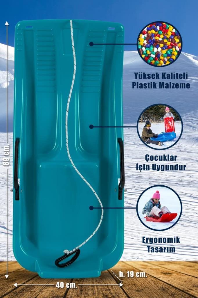 Turkuaz,Frenli Kar Kızağı - Plastik Kızak - Resim 2