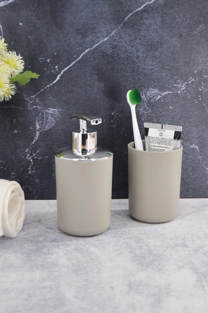 2'li Set Bej, Diş Fırçalık Ve Sıvı Sabunluk - Brasil Model