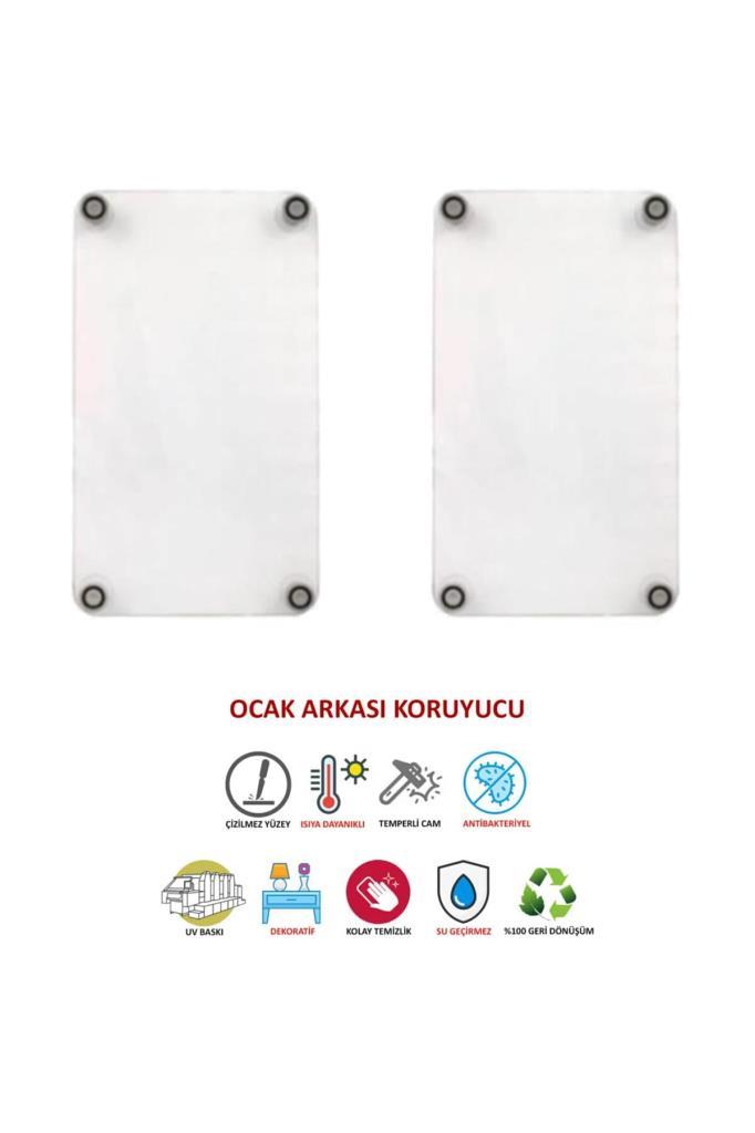 2'li 30x52cm Takım - Çiçekler Sulu Boya Desenli - Ocak Koruyucu - Cam Kesme Tahtası - Resim 2