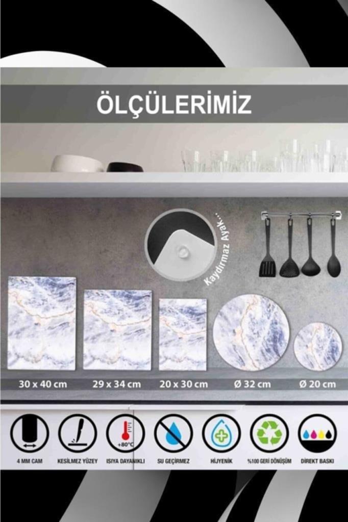 29x34cm - Ezgi Desenli - Cam Kesme Tahtası