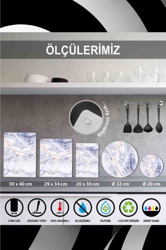 20x30cm - Siyah Beyaz Mermer Desenli - Cam Kesme Tahtası - Resim 3