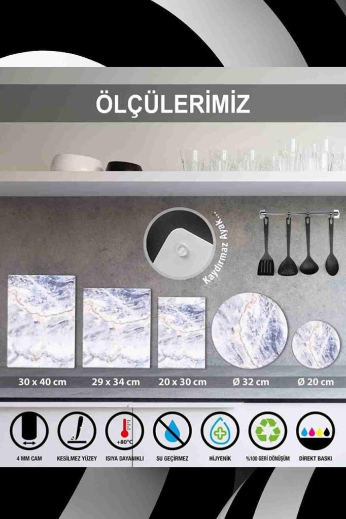 20x30cm - Koyu Ahşap Desenli - Cam Kesme Tahtası
