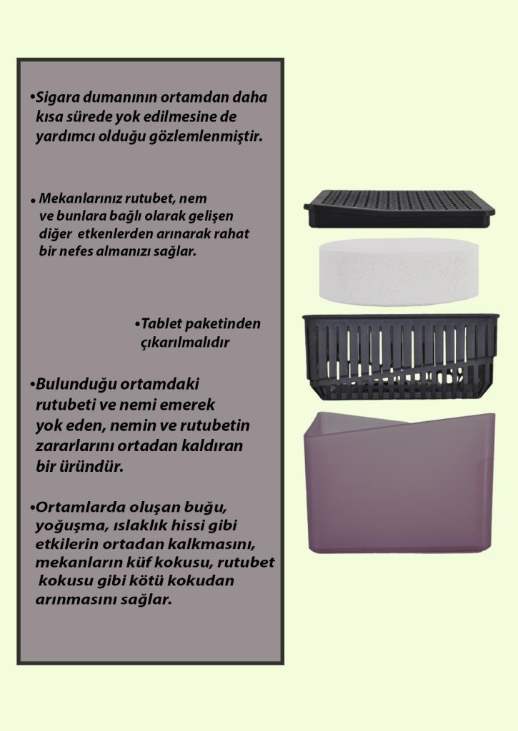 1 Kg - Mor Kare Aparat, Lavanta - Nem Alıcı Aparat + Tablet - Rutubet Giderici